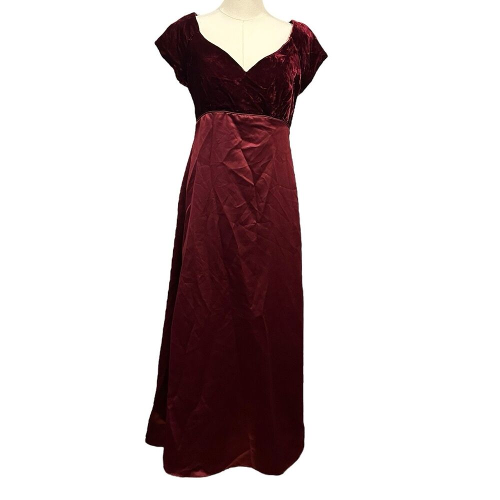 Alfred Angelo Vintage‎ Wine Velvet Satin Prom Gown Dress Small Formal